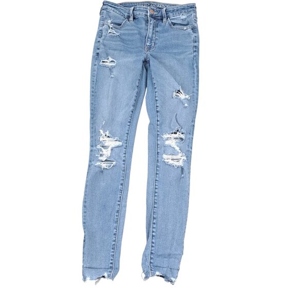 American Eagle Next Level Stretch High Rise Distressed  Jegging Size 4 - Picture 1 of 10